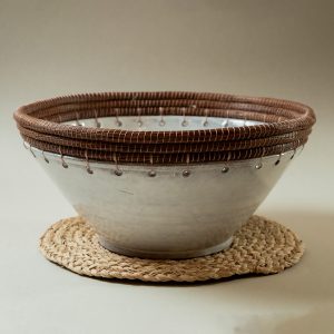 Ceramic Serving Bowl with handwover Pine