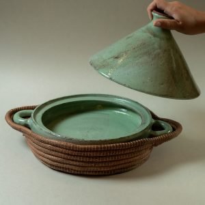Alternative view of Raíz Ceramic Tagine with Woven Base – Natural Kitchen Accent